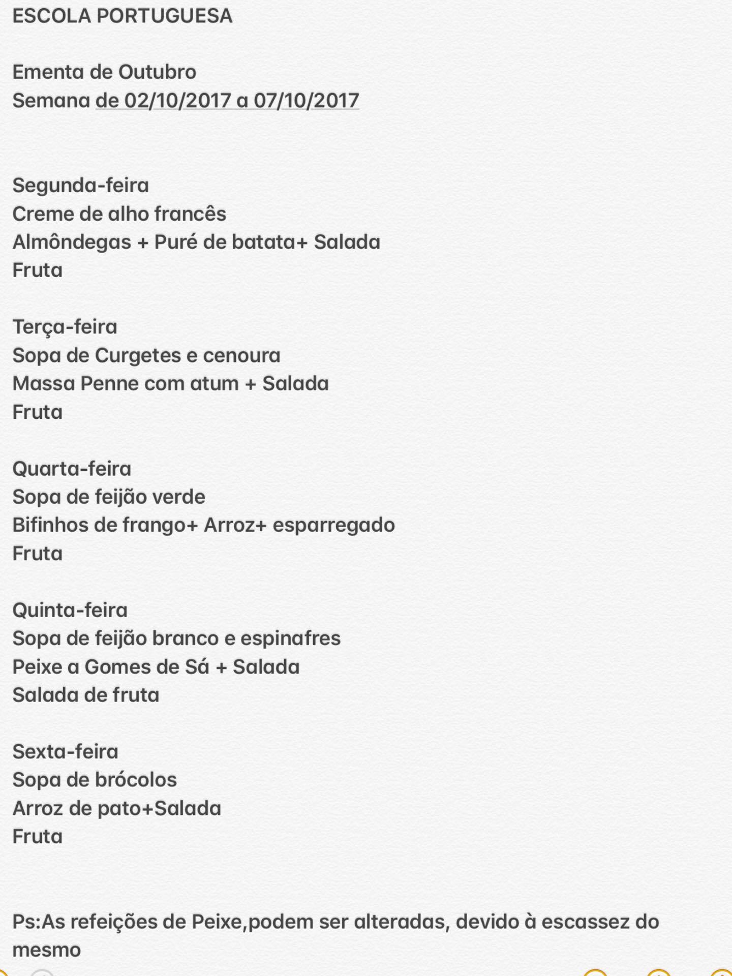 EMENTA DE 2 DE OUTUBRO A 7 DE OUTUBRO